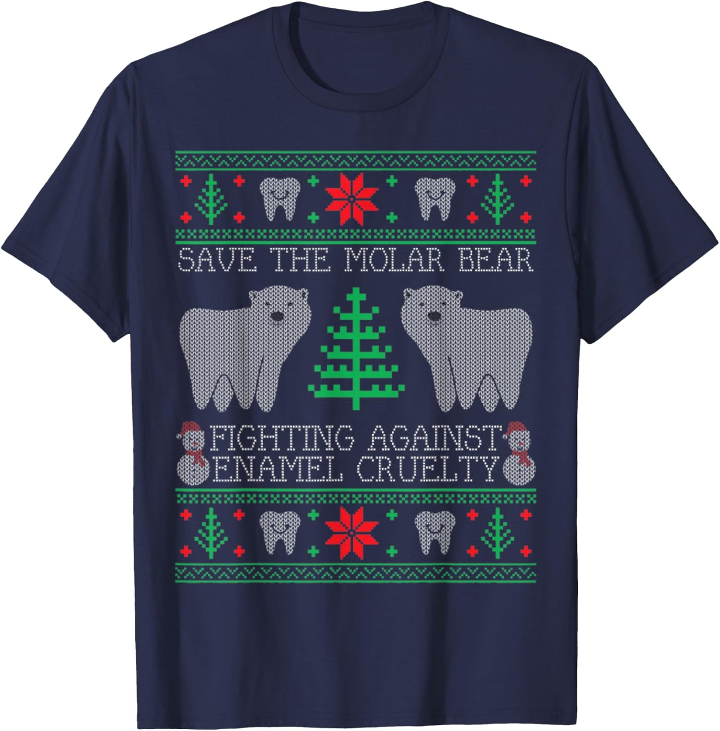 Save The Molar Bear Dental Dentist Ugly Christmas Sweaters T-Shirt - T-Shirt | Navy