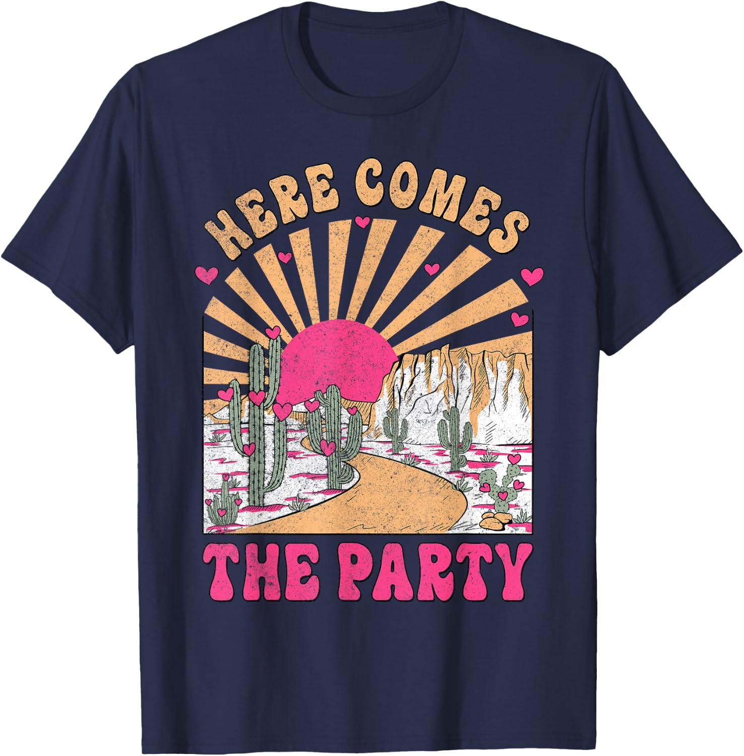 Here Come The Party Retro Desert Bride Squad Bachelorette T-Shirt - T-Shirt | Navy