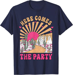 Here Come The Party Retro Desert Bride Squad Bachelorette T-Shirt - T-Shirt | Navy
