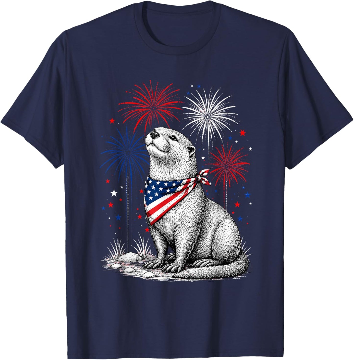 Otterly America's 250th Patriotic Fireworks Animal Lovers T-Shirt - T-Shirt | Navy