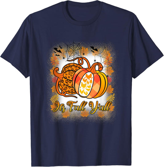 It’s Fall Y’all Pumpkin Leopard Print Chicken Halloween T-Shirt - T-Shirt | Navy