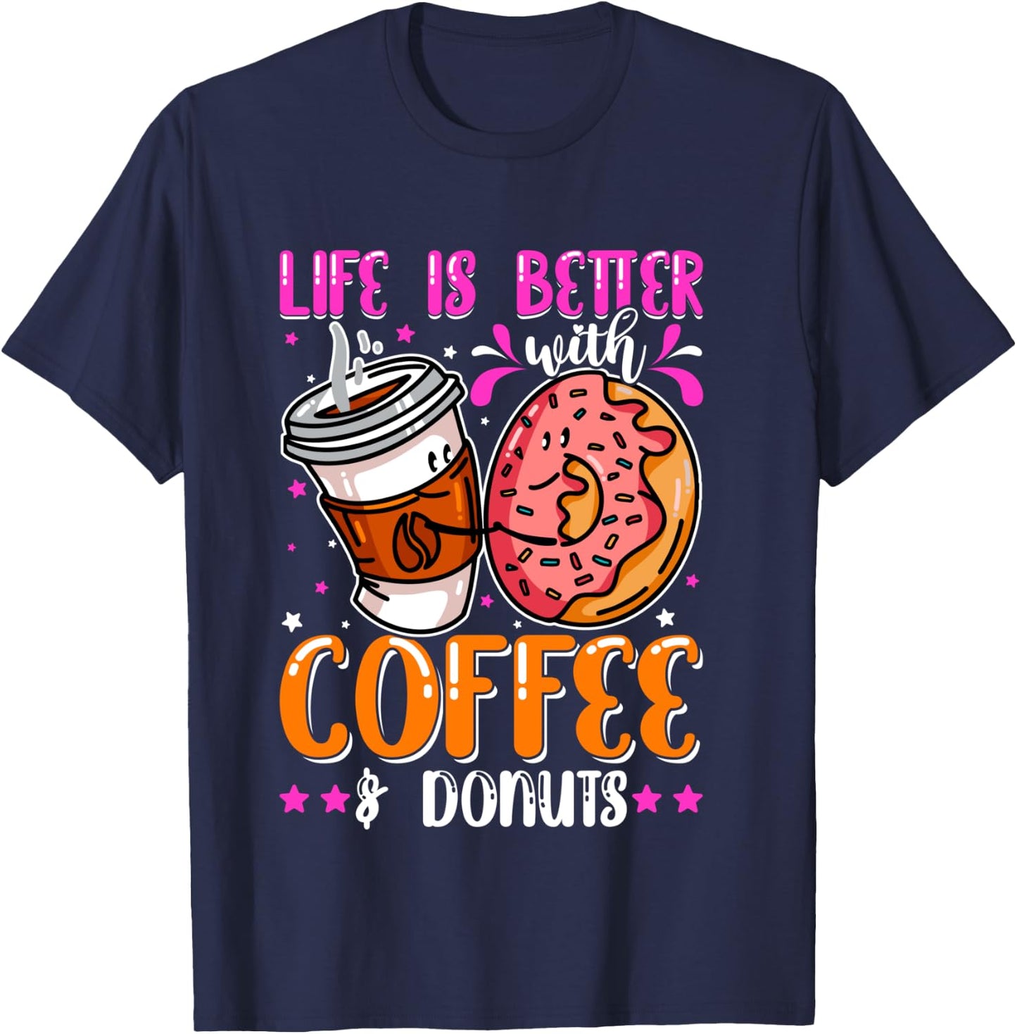 Funny Coffee And Donuts Lover Day Boys Girls Son Daughter T-Shirt - T-Shirt | Navy