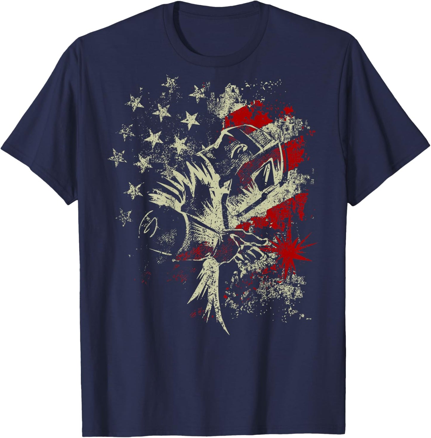 Welding Vintage Patriotic USA American Flag Welder On Back T-Shirt - T-Shirt | Navy