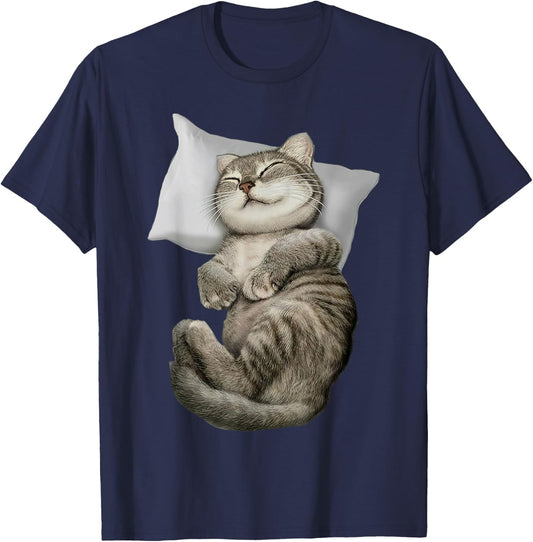 Cat Sleeping On Pillow Cute Cat Sleeping Angel Women T-Shirt - T-Shirt | Navy