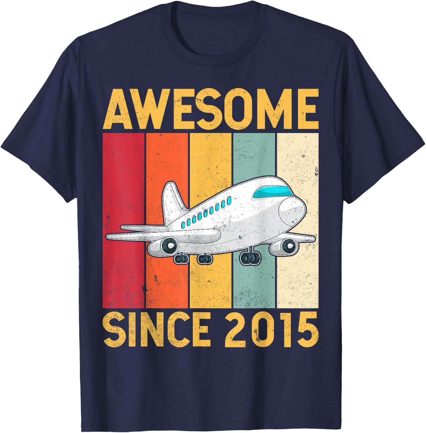 Awesome Since 2015 Airplane Pilot 10 Years Old 10th Birthday T-Shirt - T-Shirt | Navy