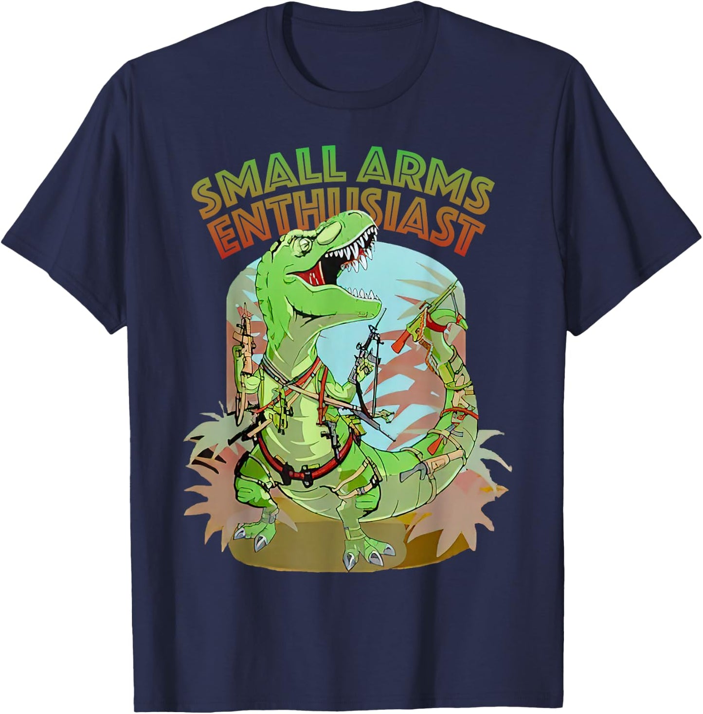 Small Arms Enthusiast Funny T-rex Dinosaur Gun T-Shirt - T-Shirt | Navy