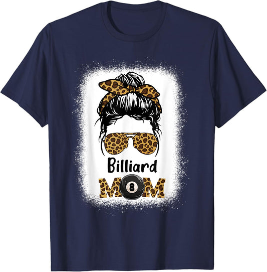Billard Mom Bleached Leopard Print Pool Balls Player Women T-Shirt - T-Shirt | Navy