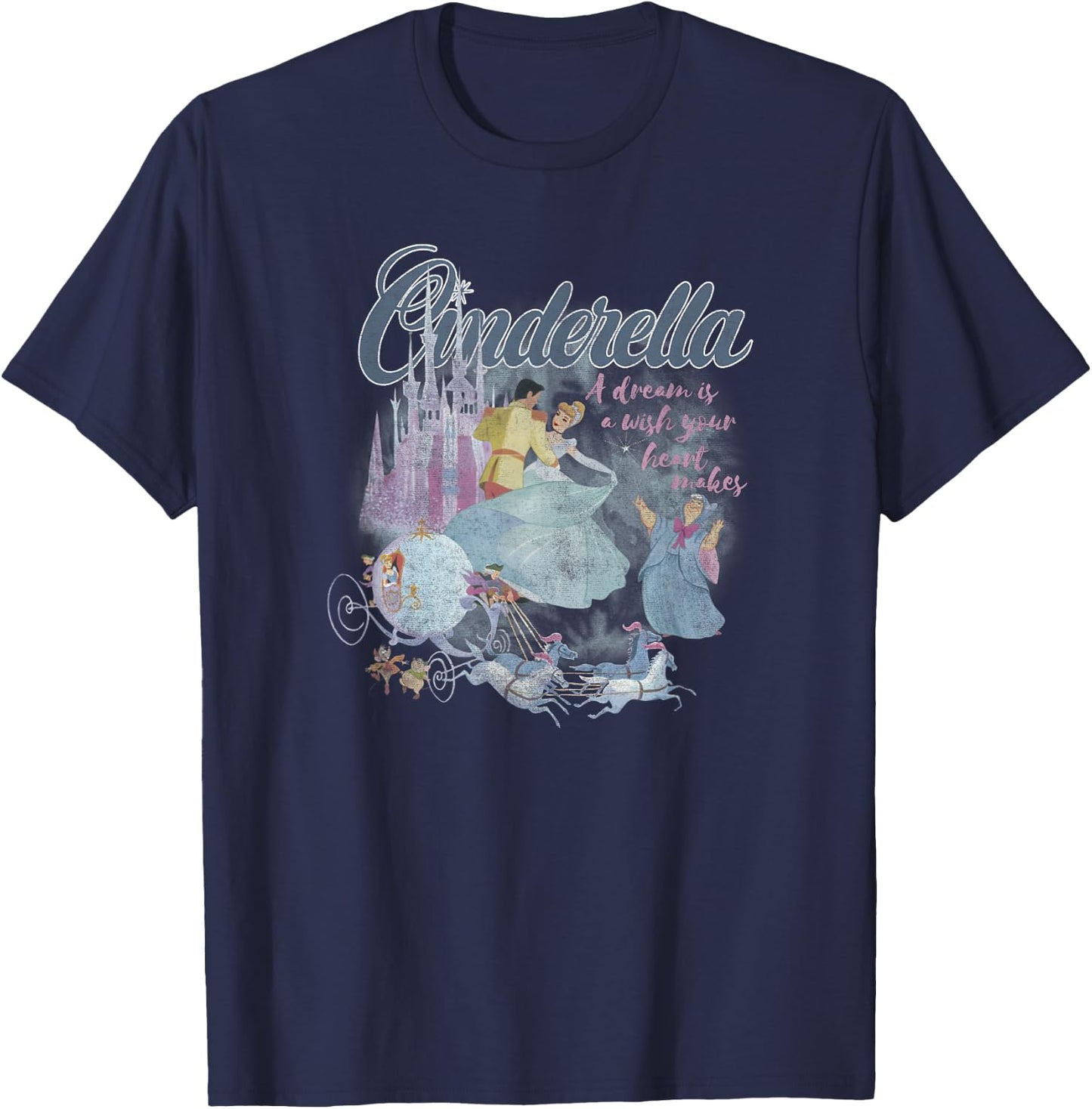 Disney Cinderella A Dream is A Wish Classic Poster T-Shirt - T-Shirt | Navy