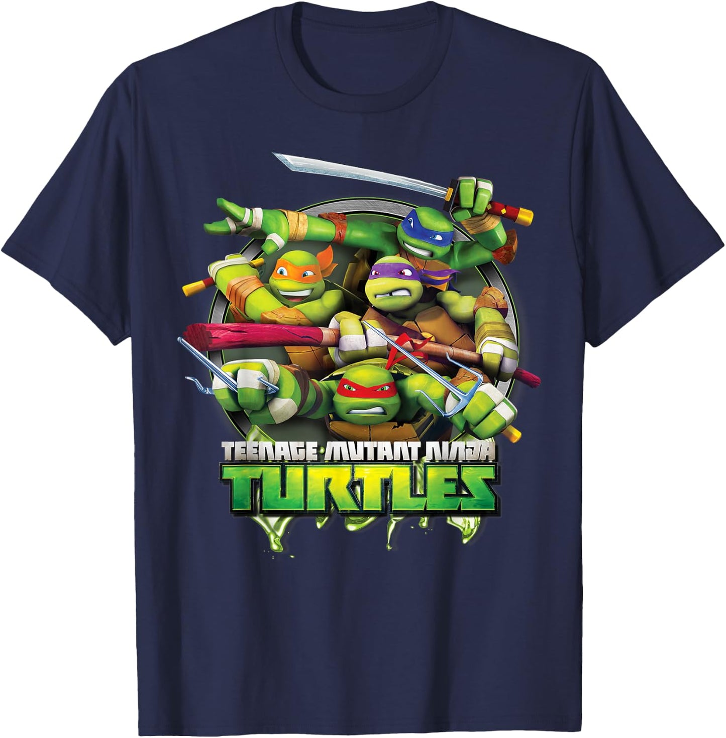 Teenage Mutant Ninja Turtles Bursting Through Sewer T-Shirt - T-Shirt | Navy