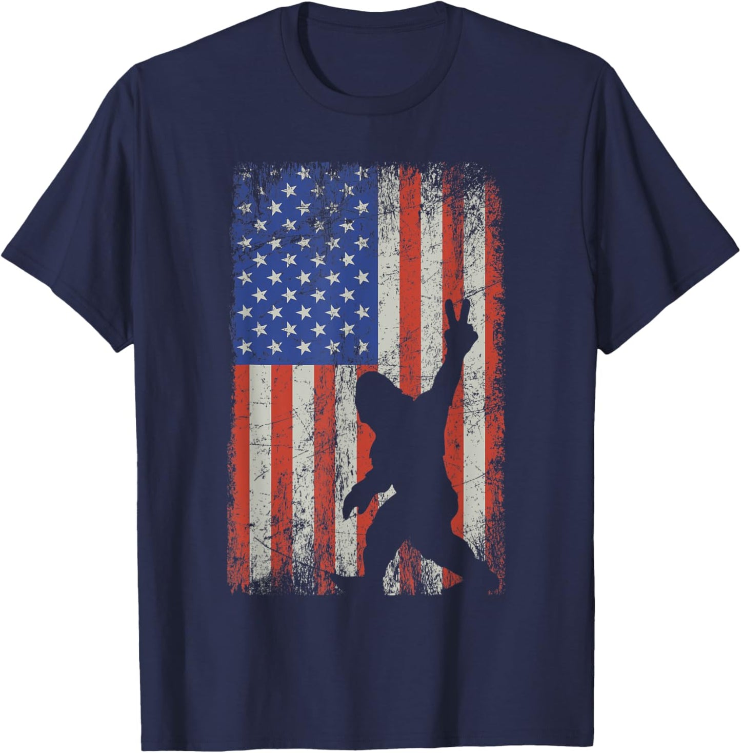 Bigfoot Sasquatch Rock and Roll American Flag 4th of July Women Kids Men T-Shirt - T-Shirt | Navy
