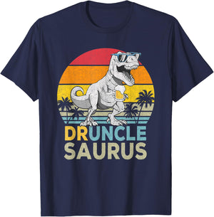 Drunclesaurus T Rex Dinosaur Funny Drunk Uncle Saurus Retro T-Shirt - T-Shirt | Navy