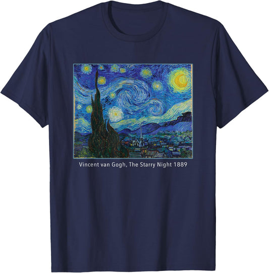 The Starry Night Vincent Van Gogh Famous Vintage Art Stylish T-Shirt - T-Shirt | Navy