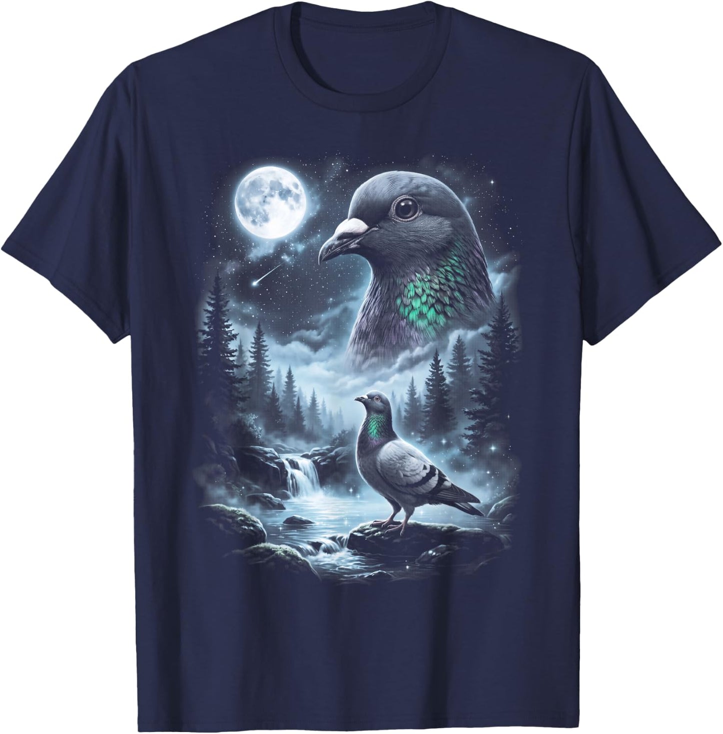 Pigeon Howling at Moon 90's Retro Birdwatcher T-Shirt - T-Shirt | Navy