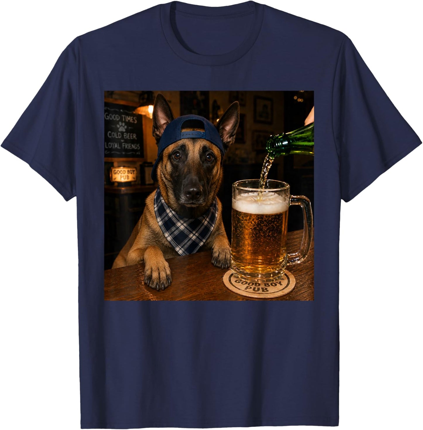 Belgian Malinois Drinking Beer Funny Dog Meme T-Shirt - T-Shirt | Navy