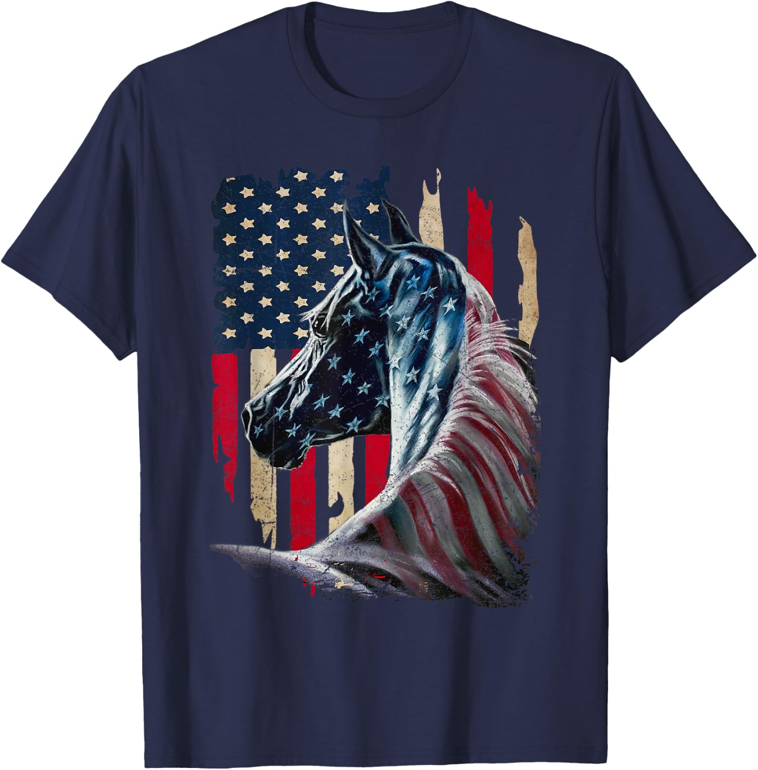 Patriotic Horse American Flag - Horse Vintage Small T-Shirt - T-Shirt | Navy