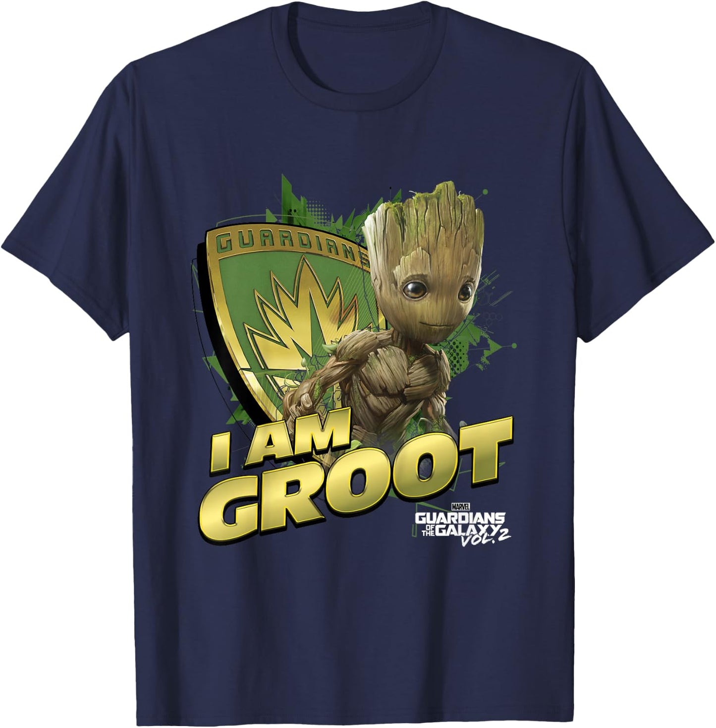 Kids Marvel Guardians Vol.2 I AM Groot Shield Splash Kids T-Shirt - T-Shirt | Navy