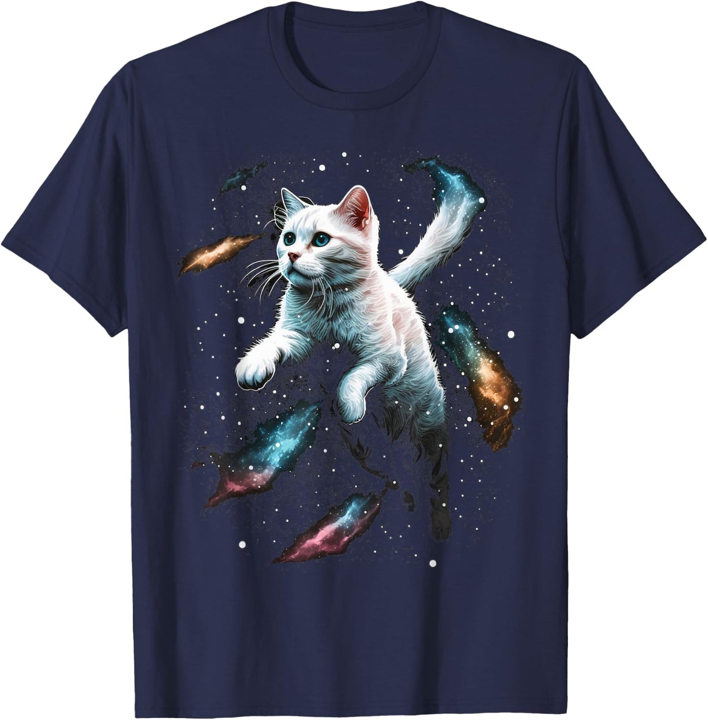 Astronaut Cat or Funny Space Cat on Galaxy Cat Lover Men Women Kids T-Shirt - T-Shirt | Navy