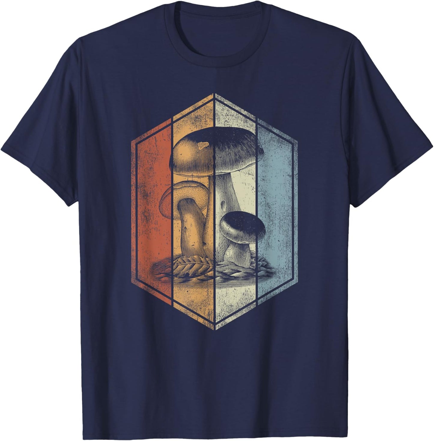 Mushroom Retro Style Mycology Fungi Foraging Mushroom Lover T-Shirt - T-Shirt | Navy