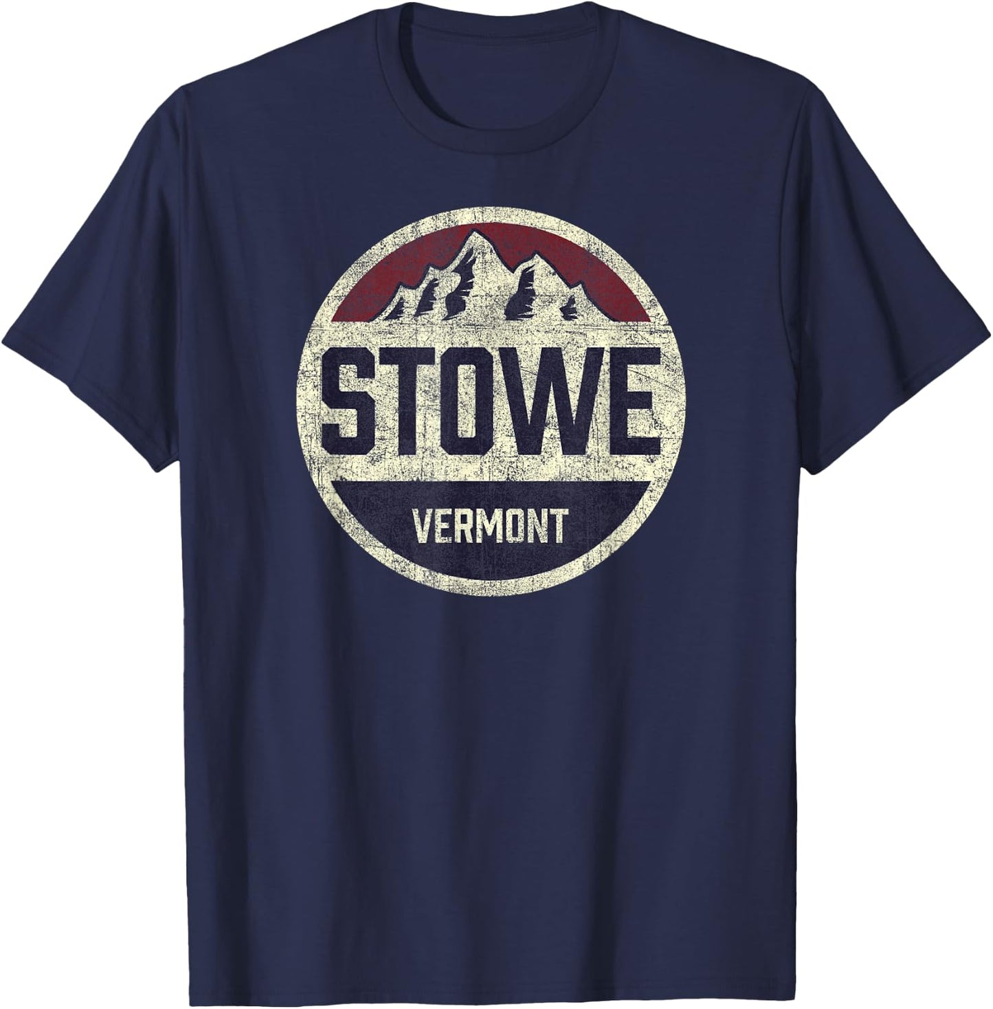 Vintage Retro Stowe Vermont Mountain Circle Ski T-Shirt - T-Shirt | Navy