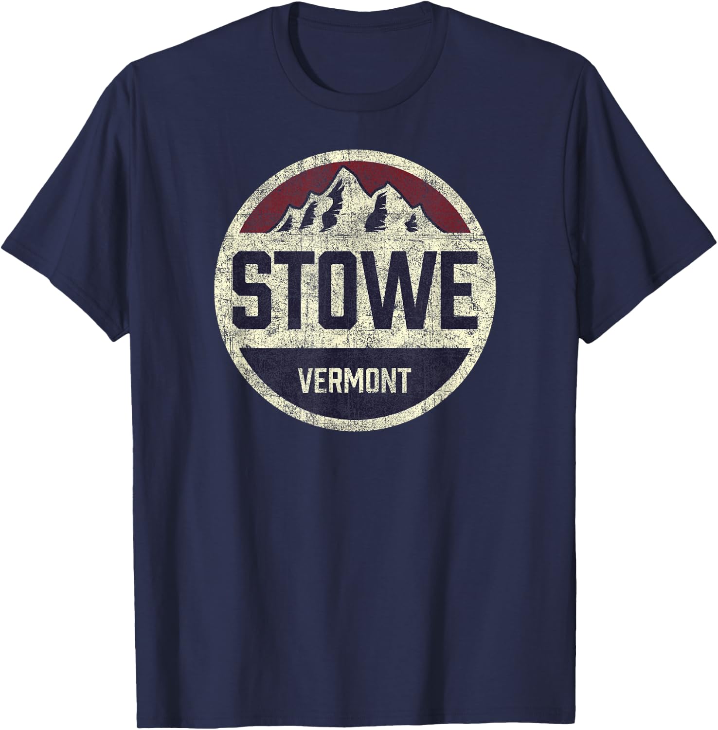 Vintage Retro Stowe Vermont Mountain Circle Ski T-Shirt - T-Shirt | Navy