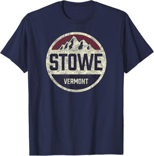 Vintage Retro Stowe Vermont Mountain Circle Ski T-Shirt - T-Shirt | Navy