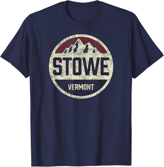 Vintage Retro Stowe Vermont Mountain Circle Ski T-Shirt - T-Shirt | Navy