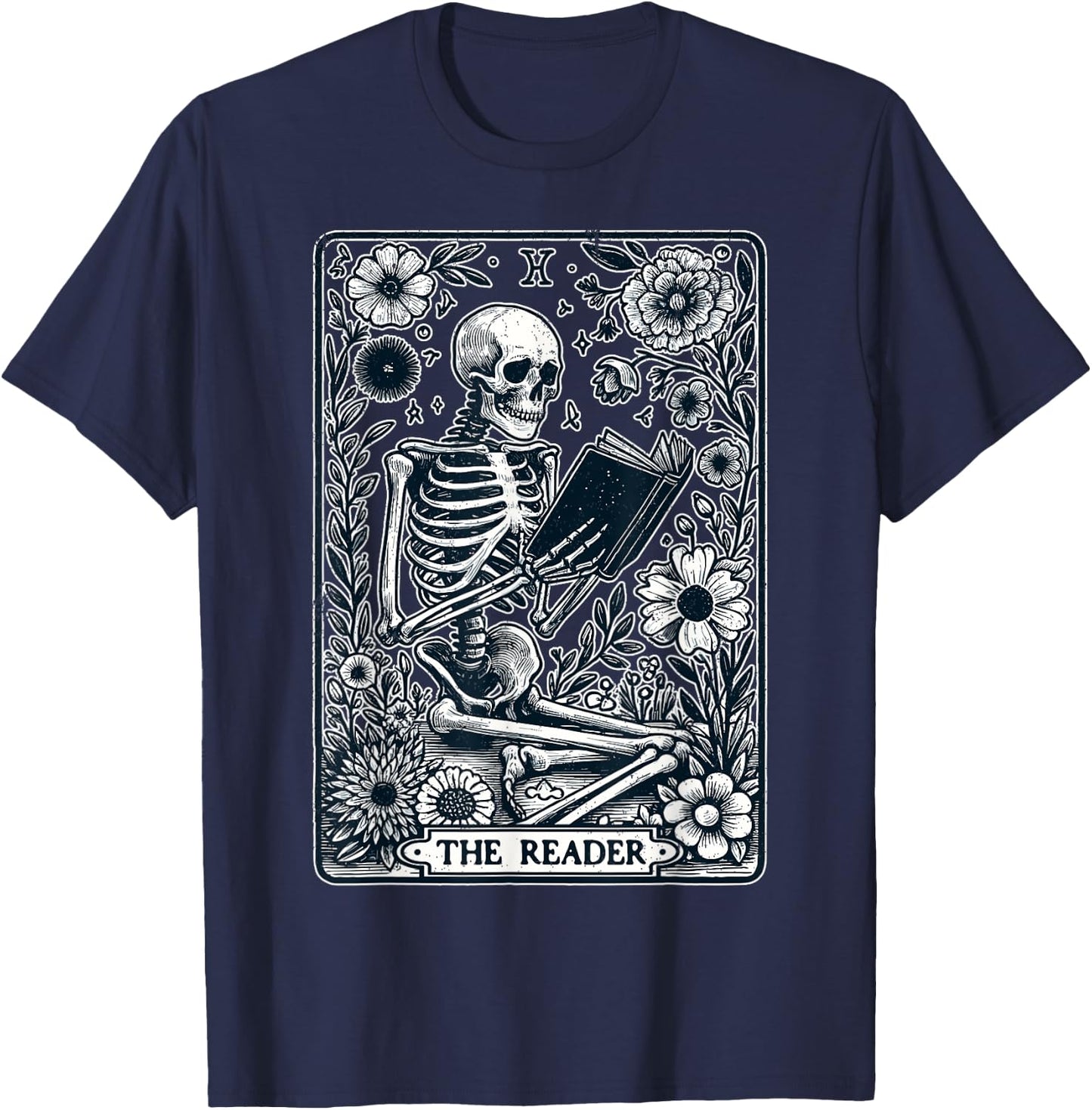 The Reader Tarot Card Skeleton Reading Book Funny Books T-Shirt - T-Shirt | Navy