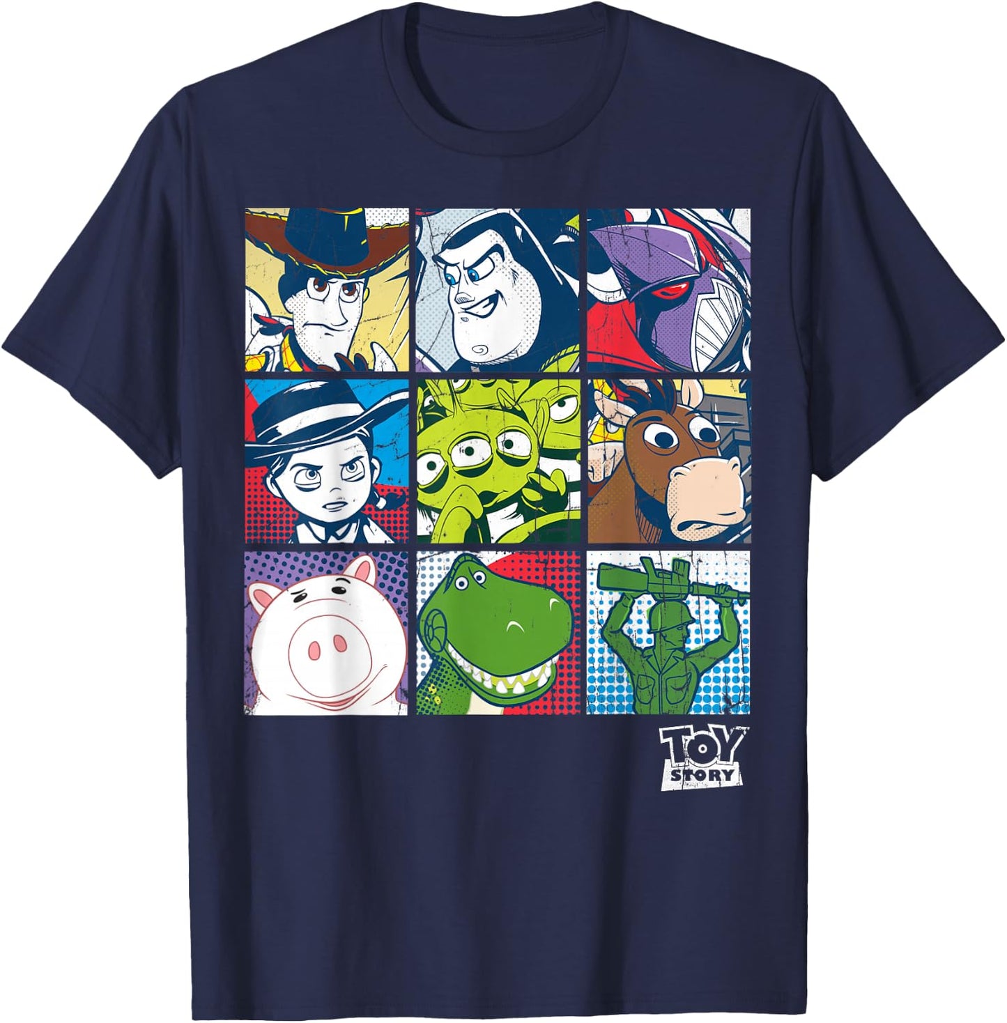 Disney Pixar Toy Story Vintage Faded Retro Character Box Up T-Shirt - T-Shirt | Navy