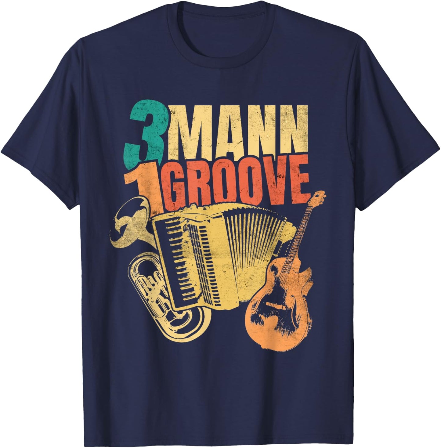 Oberkrainer Bellfront Baritone Accordion Guitar Retro T-Shirt - T-Shirt | Navy