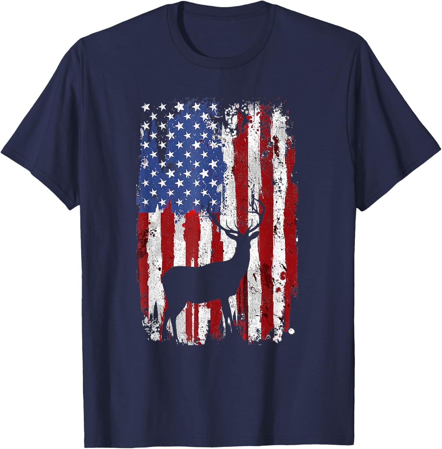 American Flag Deer Hunters Deer on American Flag T-Shirt - T-Shirt | Navy