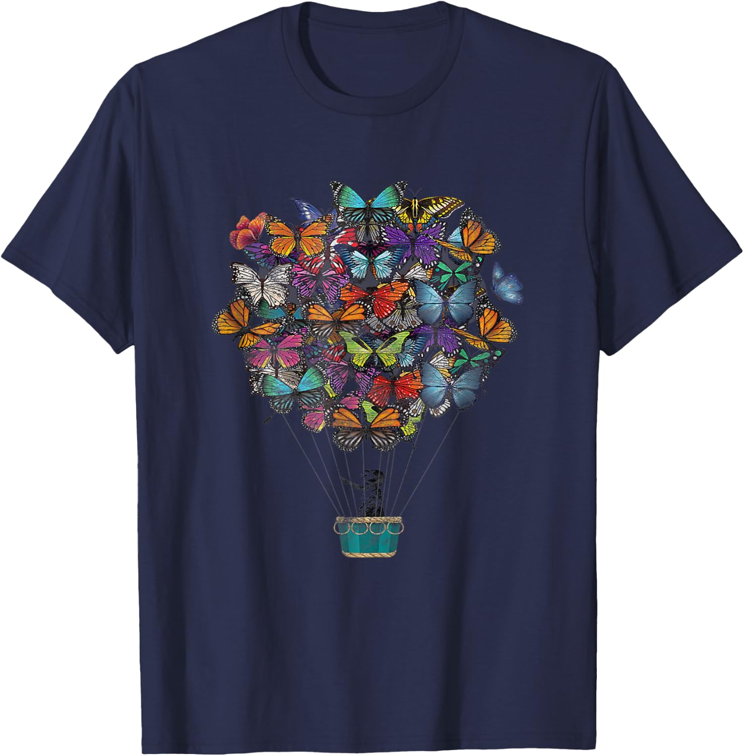 Multicolored Morpho Butterflies Hot-Air Balloon Print T-Shirt - T-Shirt | Navy