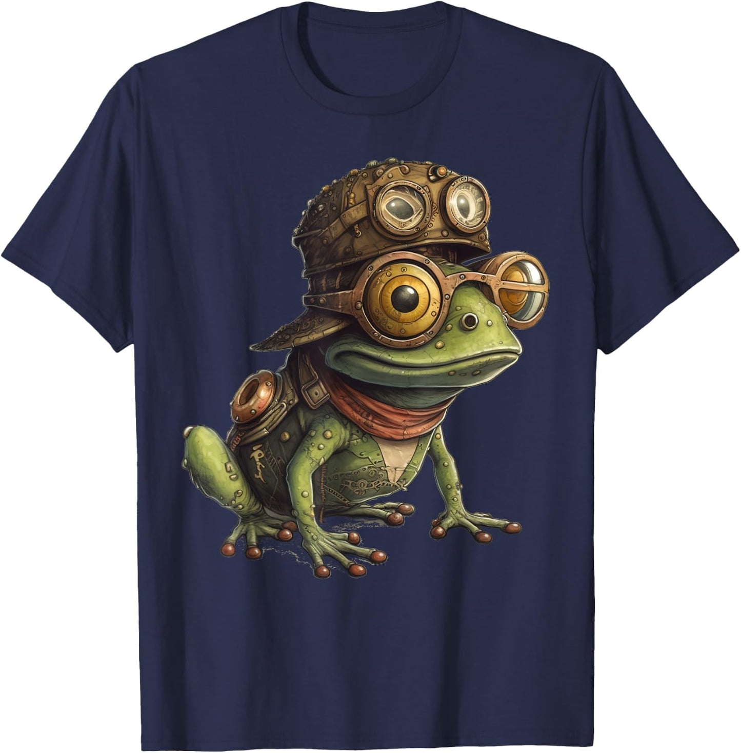 Frog in steampunk mechanical gear, vibrant toad T-Shirt - T-Shirt | Navy
