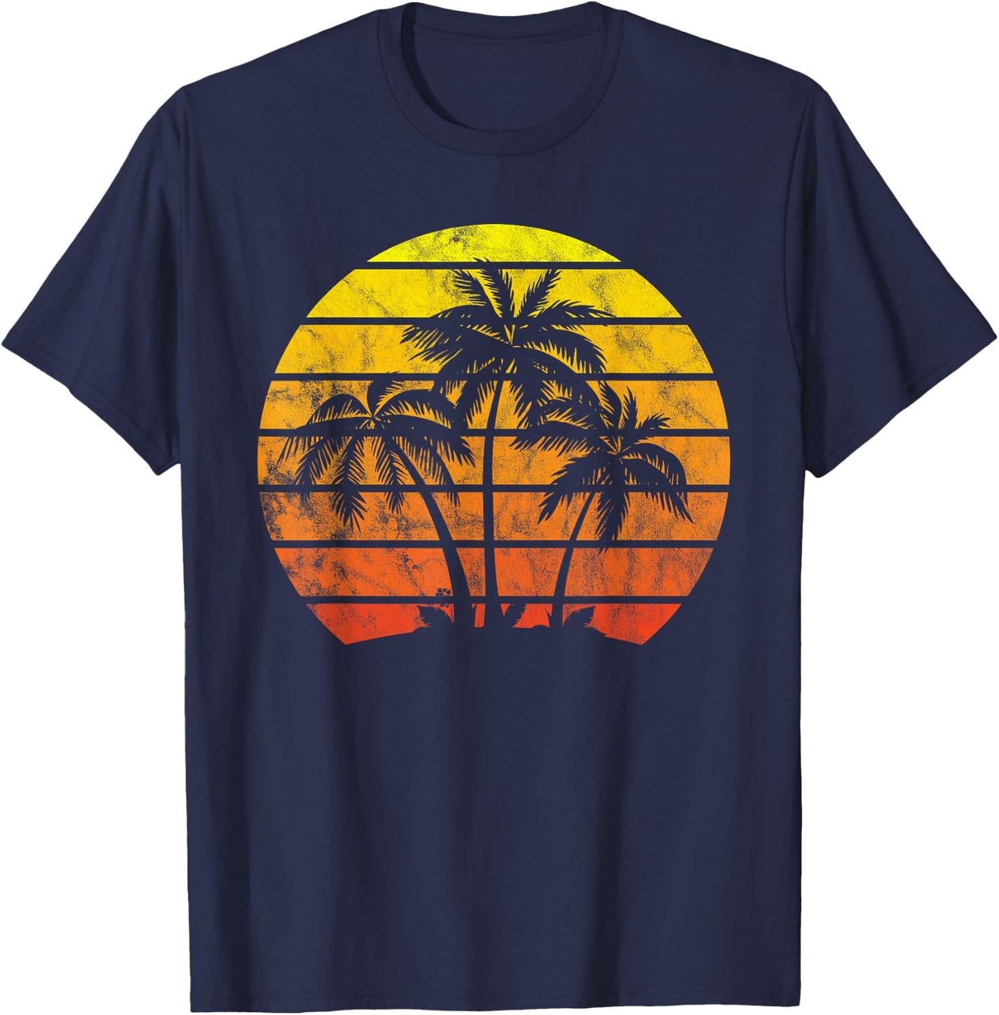 Retro Vintage Sunset Coco Palm Tree Shirts Tropical Beach T-Shirt - T-Shirt | Navy