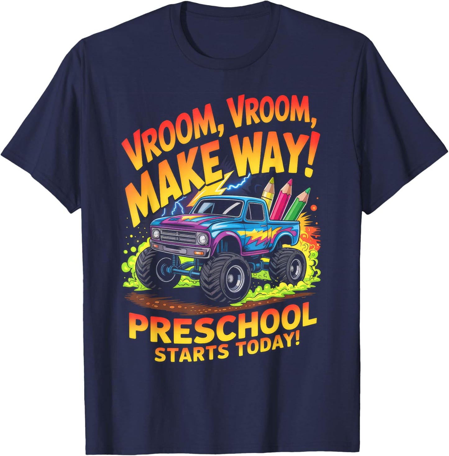 Back to School Preschool Pre-K Monster Truck First Day Boys T-Shirt - T-Shirt | Navy