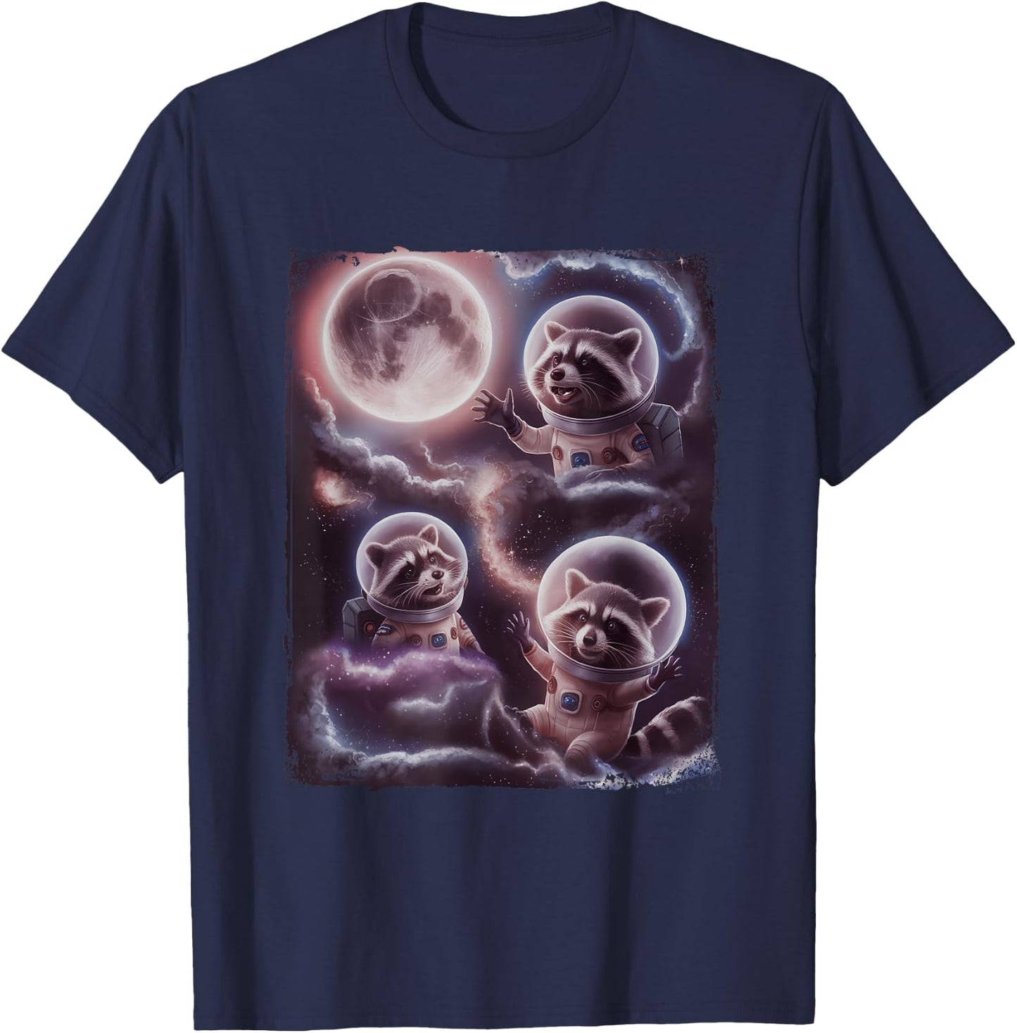 Funny Raccoons Astronaut Space Cosmos Moon Raccoon T-Shirt - T-Shirt | Navy
