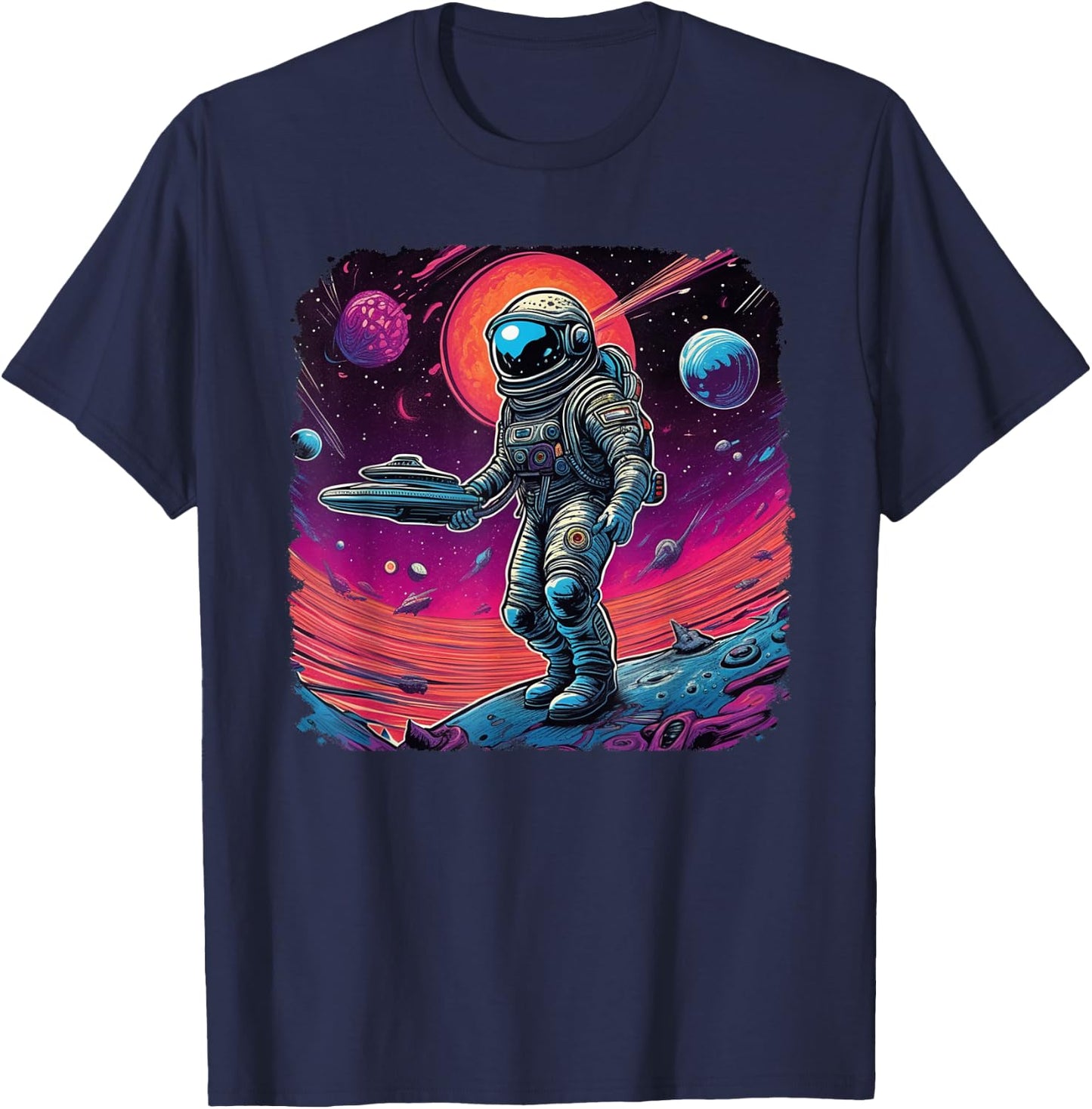 Psychedelic, Trippy, Black Light Astronaut Space Art T-Shirt - T-Shirt | Navy