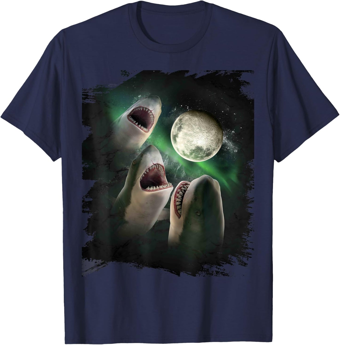 3 Shark Moon, Wolf Shark, Wolves Howl T-Shirt - T-Shirt | Navy