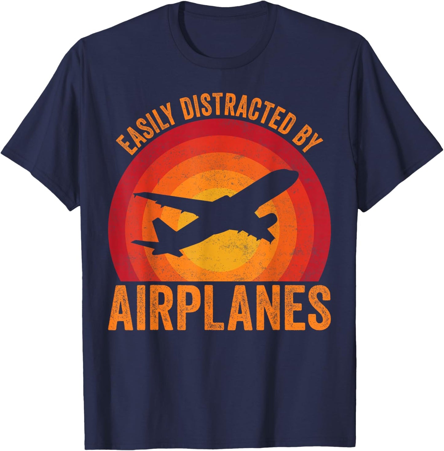 Easily Distracted By Airplanes Lover Aviation Pilot Airplane T-Shirt - T-Shirt | Navy