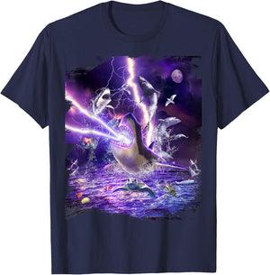 Lightning Shark Sharks Funny T-Shirt - T-Shirt | Navy