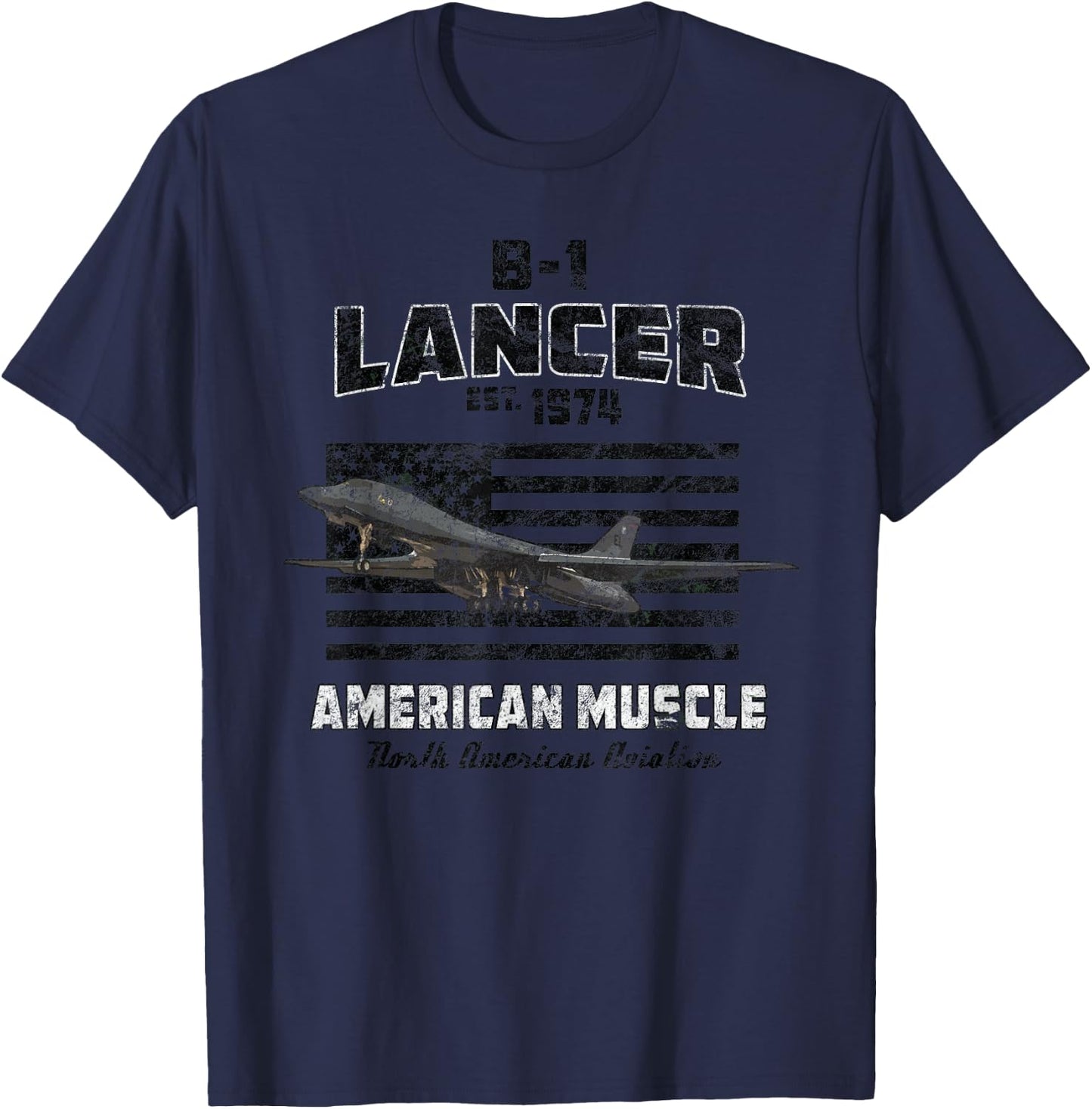 B-1 Lancer Bomber Airplane American Muscle T-Shirt - T-Shirt | Navy