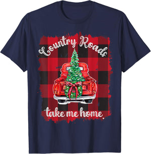 Christmas Buffalo Truck Red Plaid Country Roads Take Me Home T-Shirt - T-Shirt | Navy