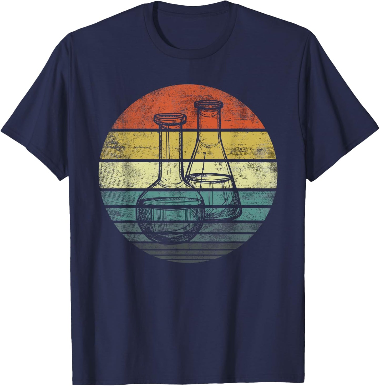 Chemist Gift Retro Sunset Laboratory Flask Chemistry Science T-Shirt - T-Shirt | Navy