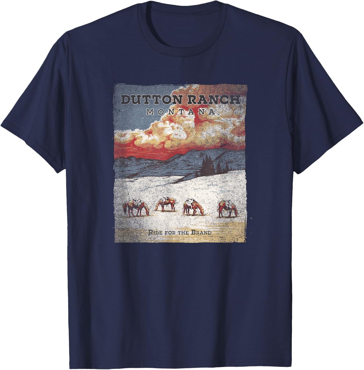 Yellowstone Dutton Ranch Distressed Poster T-Shirt - T-Shirt | Navy