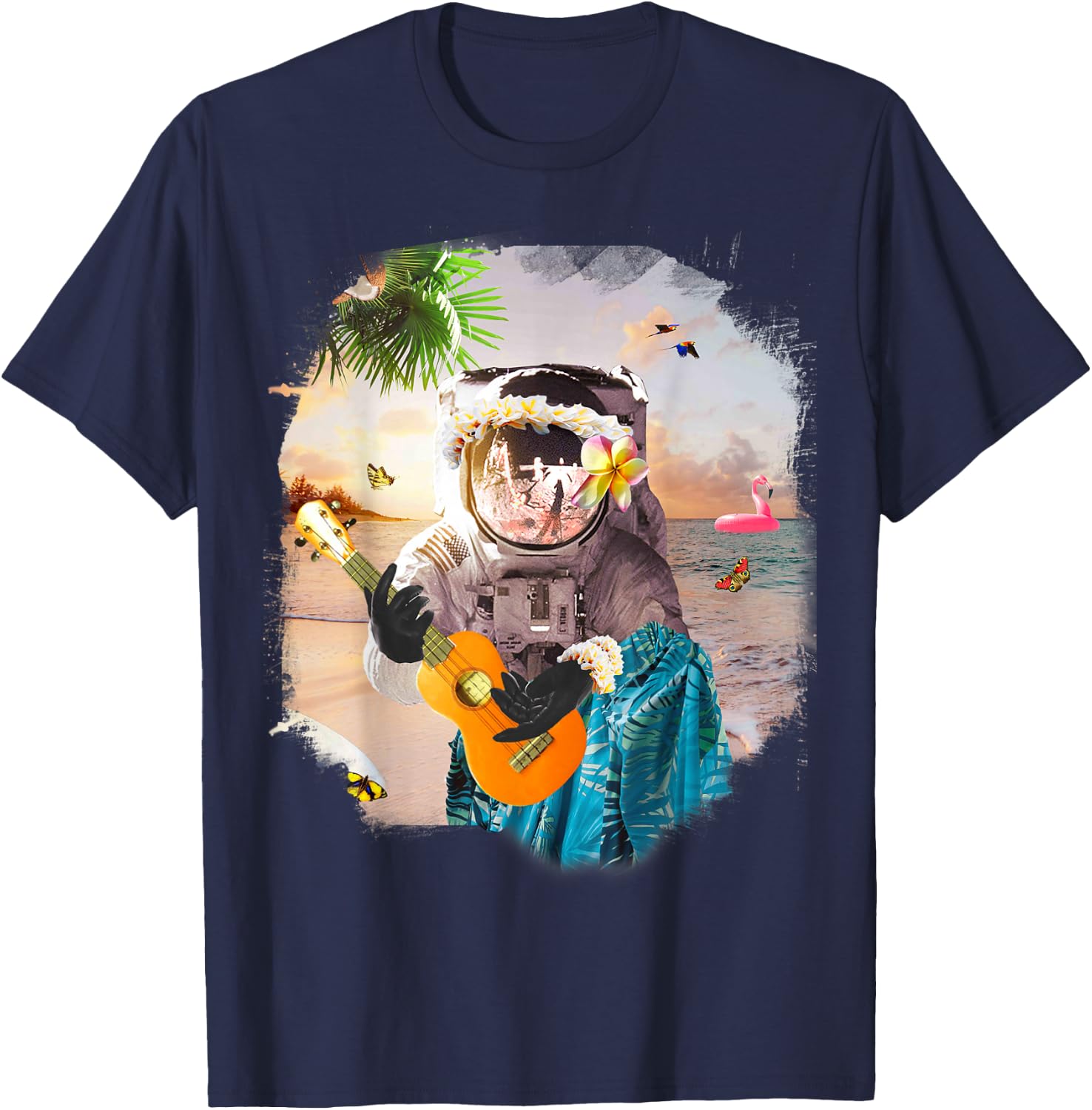 Aloha Hawaiian Astronaut At Beach Funny T-Shirt - T-Shirt | Navy