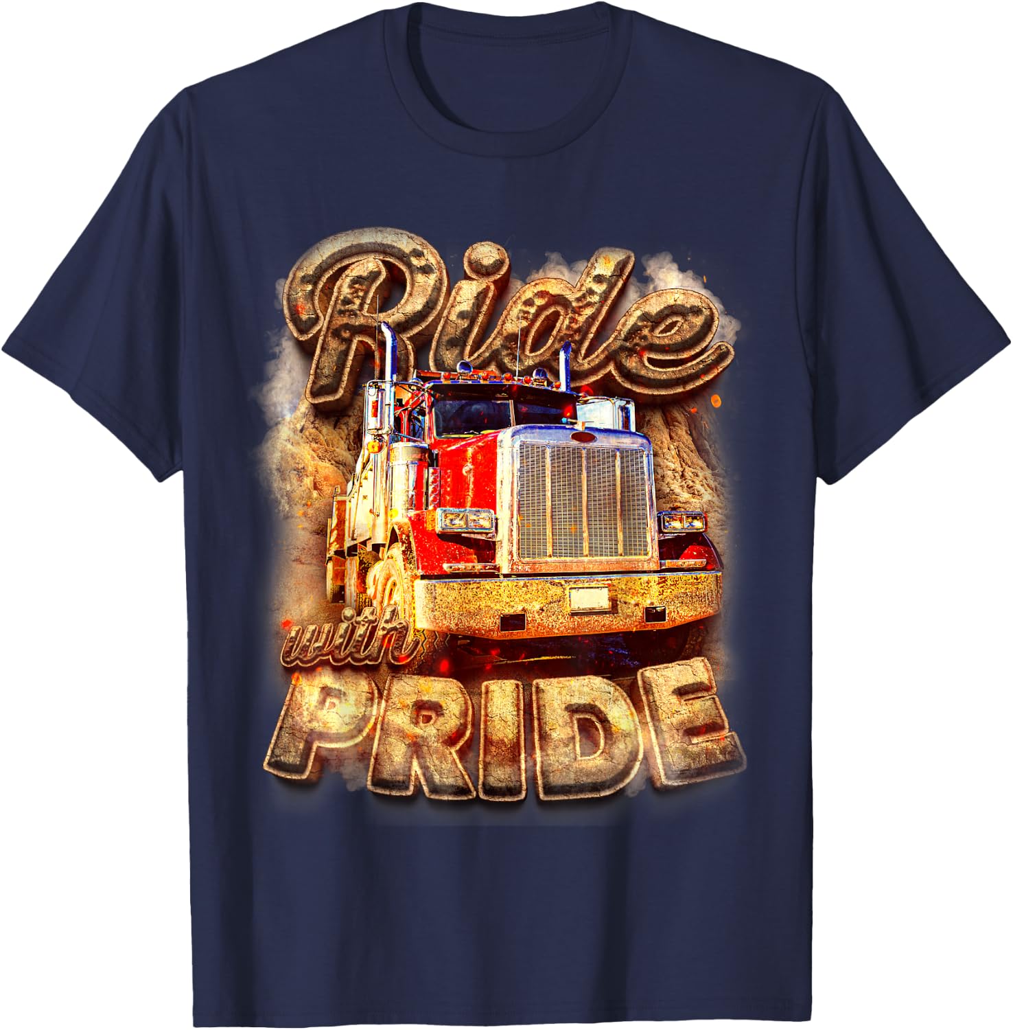 Trucker Lorry 18 Wheeler Highway Truck Driver CDL Trailer T-Shirt - T-Shirt | Navy