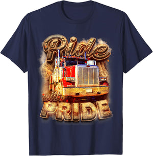 Trucker Lorry 18 Wheeler Highway Truck Driver CDL Trailer T-Shirt - T-Shirt | Navy