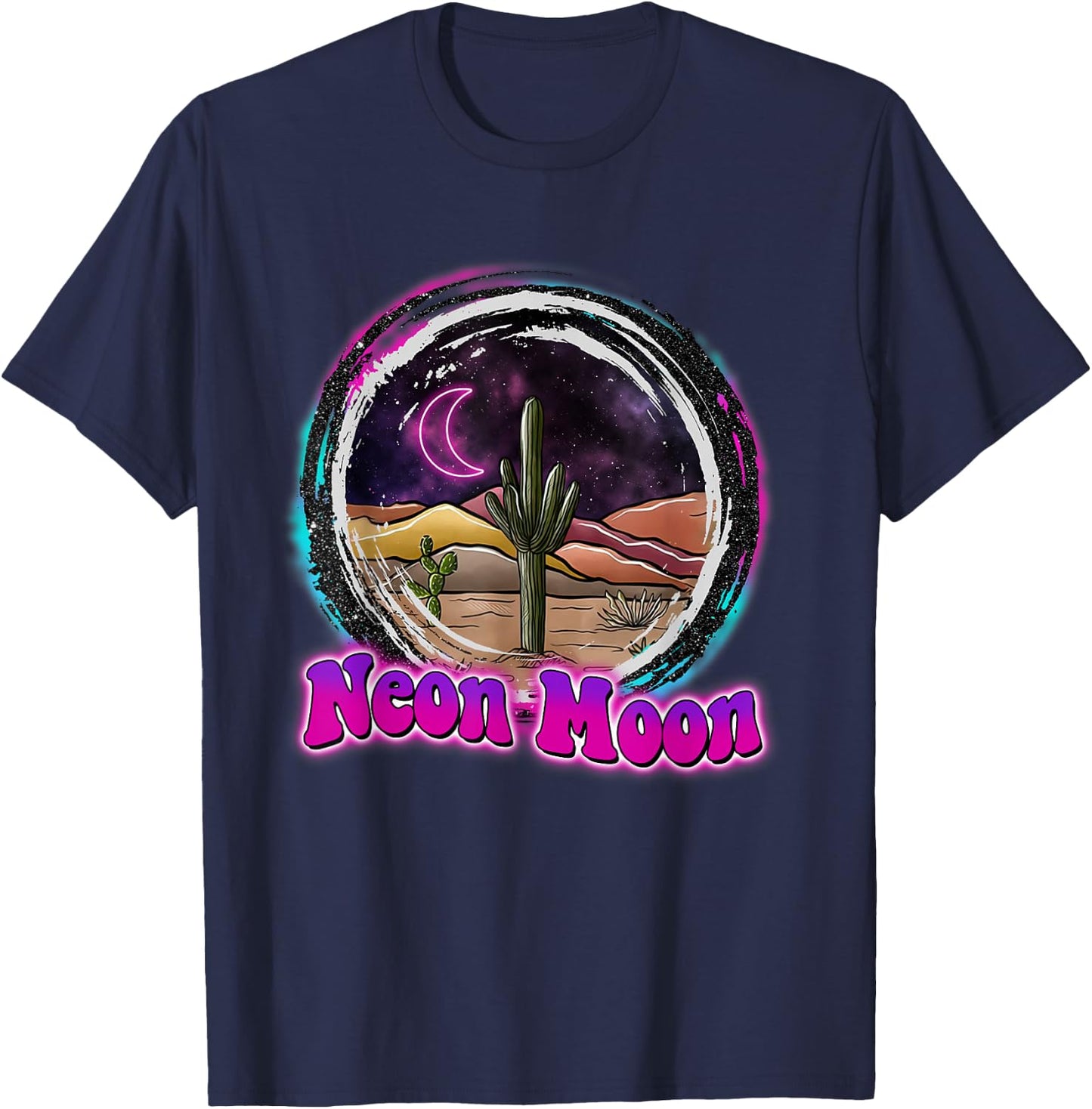 Neon-Moon Country Retro Western 80s 90 Cactus T-Shirt - T-Shirt | Navy