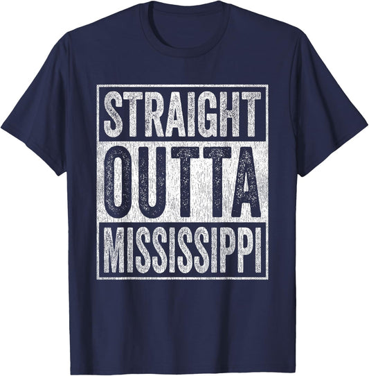 Distressed Mississippi Outfit MS Straight Outta Mississippi T-Shirt - T-Shirt | Navy