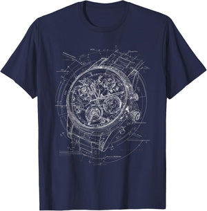 Mechanical Watch Blueprint Horology Technical Art T-Shirt - T-Shirt | Navy