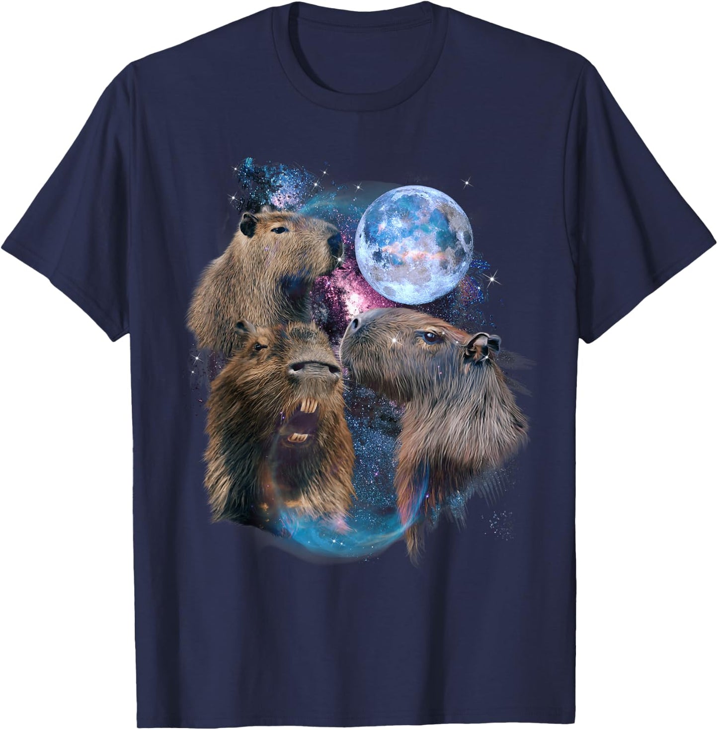 3 Moon Capybara Funny Capibara Rodent Animal Lover Humor Short Sleeve T-Shirt - T-Shirt | Navy